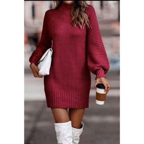 Kadın Uzun Kollu Balıkçı Yaka Mini Triko Elbise