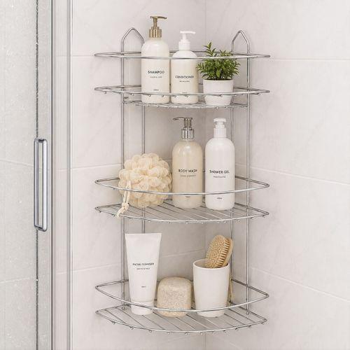 Üç Katlı Üçgen Metal Banyo Köşeliği Krom