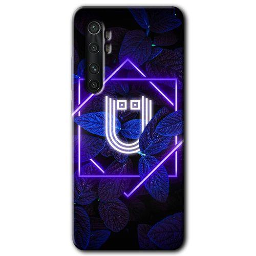Xiaomi Mi Note 10 Lite Kılıf HD Desen Baskılı Arka Kapak + Temperli Cam - Dark Neon Yaprak Ü Harfi