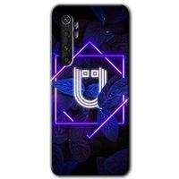 Xiaomi Mi Note 10 Lite Kılıf HD Desen Baskılı Arka Kapak + Temperli Cam - Dark Neon Yaprak Ü Harfi