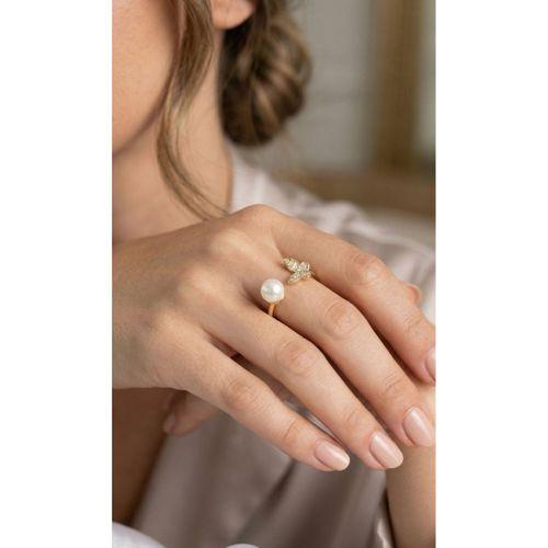 Kelebek İncili Model Gold Renk Zirkon Taşlı Kadın Yüzük