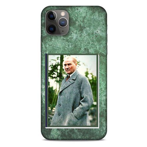 Apple Iphone 11 Pro Max Kılıf Atatürk (20) Koruyucu Kılıf Yeşil Mermer