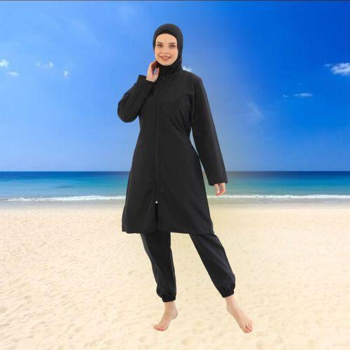 Kadın Paraşüt Model Bol Paça Fermuarlı Tesettür Mayo Haşema