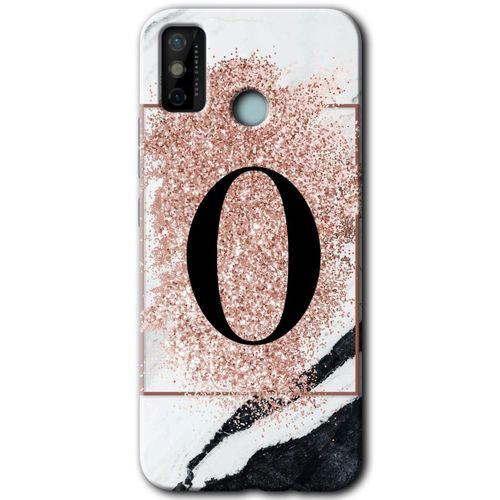 MRCİLETİSİM Tecno Spark 6 Go Kılıf HD Desen Baskılı Arka Kapak+Temperli Cam - Pembe Mermer Desenli O Harfi