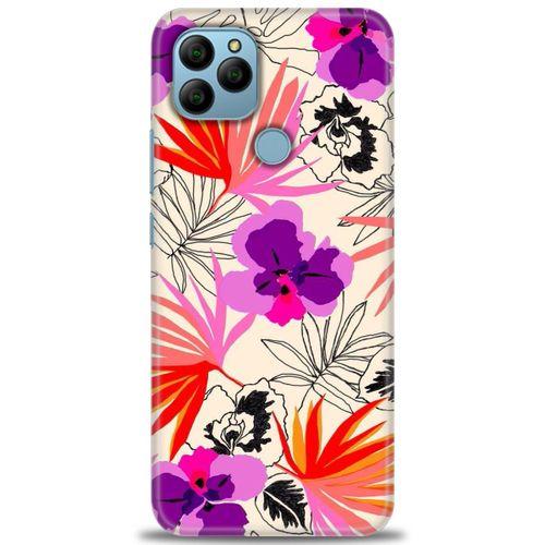 General Mobile GM 21 Kılıf HD Baskılı Kılıf - Kırmızı Mor Çiçekler + Tam Ekran Koruyucu