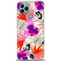 General Mobile GM 21 Kılıf HD Baskılı Kılıf - Kırmızı Mor Çiçekler + Tam Ekran Koruyucu