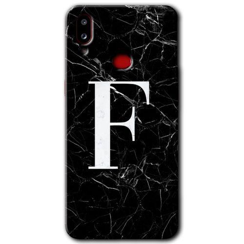 Potkal Hediye Fabrikası Samsung Galaxy A10s Kılıf HD Desen Baskılı Arka Kapak - Siyah Mermer Desenli F Harfi