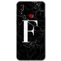 Potkal Hediye Fabrikası Samsung Galaxy A10s Kılıf HD Desen Baskılı Arka Kapak - Siyah Mermer Desenli F Harfi