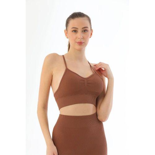 Kahve  3921 Soft Seamless Ripli Tayt Yoga Takımı