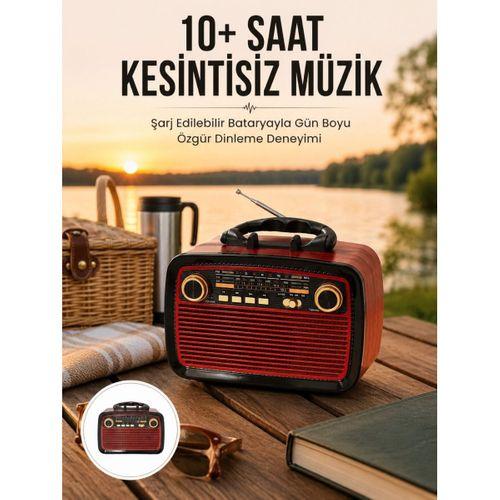 Bluetooth Hoparlör Ahşap Renk Vintage Işıklı Nostaljik Radyo Fm Ahşap Görünümlü Yeni Nesil