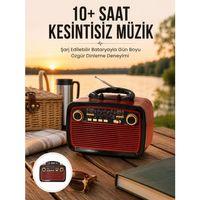 Bluetooth Hoparlör Ahşap Renk Vintage Işıklı Nostaljik Radyo Fm Ahşap Görünümlü Yeni Nesil