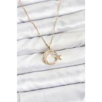 316L Çelik Zincir Gold Renk Ay Yıldız Model Zirkon Taşlı Kadın Kolye