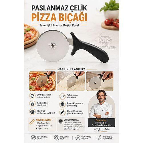 Profesyonel Tekerlekli Pizza Bıçağı 18/10 Paslanmaz Çelik Hamur Kesici Rulet Çelik Keskin Pizza Dilimleyici 723467