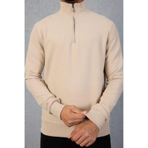 Lars Selanik Örme Kumaş Yarım Fermuar Erkek Sweatshirt - Çakıl