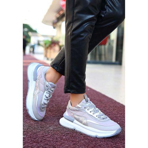 Aleh Gri Cilt Bağcıklı Spor Ayakkabı