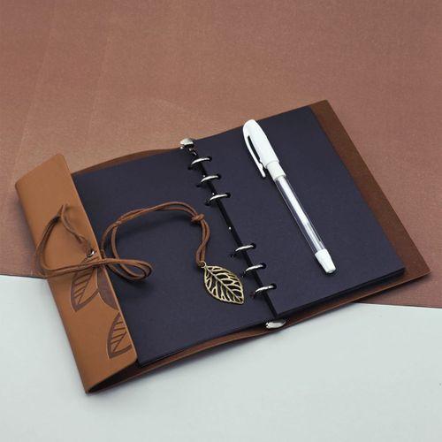 Siyah Yapraklı Deri Defter Ve Kalem Seti