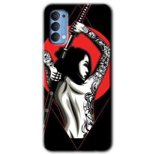Oppo Reno 4 Kılıf HD Desen Baskılı Arka Kapak - Samurai Girl + Kırılmaz Cam