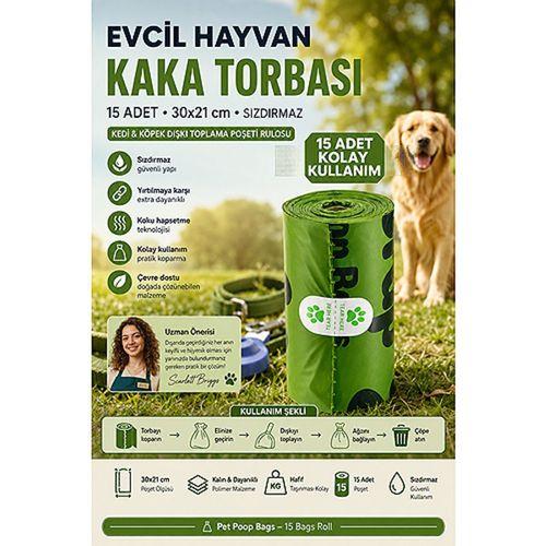 Evcil Hayvan Kaka Torbası 15 Adet 30x21 cm Sızdırmaz Kedi Köpek Dışkı Toplama Poşeti Rulosu 713383