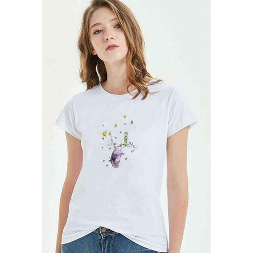 Küçük Prens Little Prince Stars Gezegen Baskılı Beyaz Kadın Tshirt