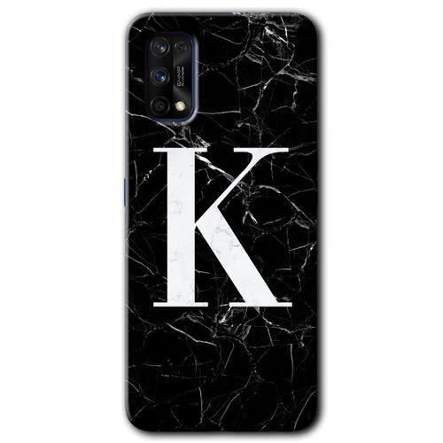 Realme 7 Pro Kılıf HD Desen Baskılı Arka Kapak - Siyah Mermer Desenli K Harfi