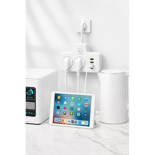 Bkl-502 Akım Korumalı 2li Priz 2 Usb Ve 2 Type-c Çıkış 4000w Hızlı Şarj Duvar Tipi Dokunmatik Led Aydınlatmalı