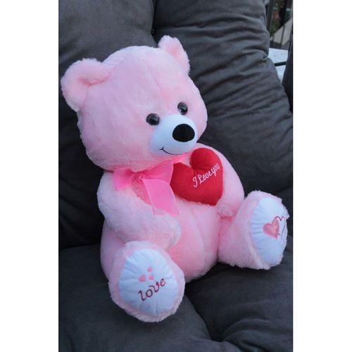 Sevimli Pembe Peluş Ayıcık Kalpli 50 Cm Kaliteli Sevgiliye Hediye