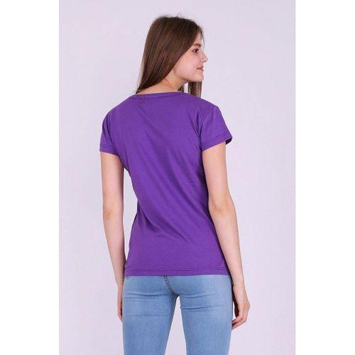 Mor Renk %100 Pamuk Bisiklet Yaka Basic Baskısız Kadın Örme Kısa Kollu Tshirt
