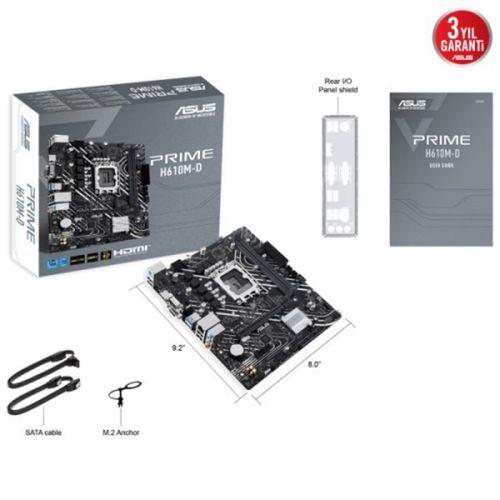 ASUS PRIME H610M-D, 2xDDR5, M.2, D-SUB, HDMI, RS232 Port, 12-13.14.Nesil, LGA1700 Soket, Anakart