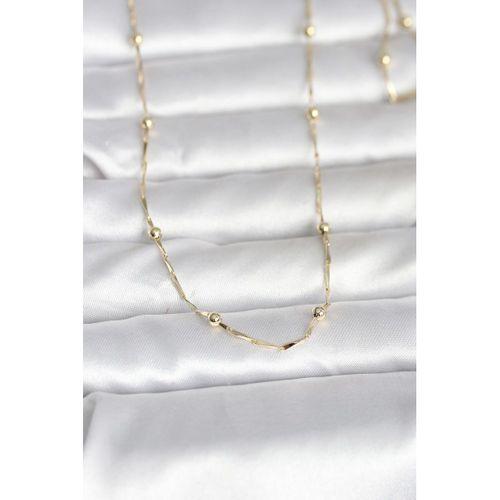 CM 14K Gold Renk Kesme Çubuk Zincir Topçuklu Model 60 cm Kadın Kolye