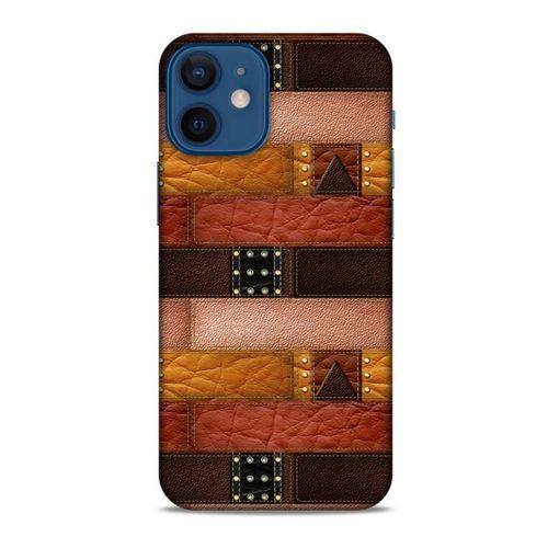 Apple iPhone 12 Mini Kılıf Patchwork (33) Hybrid Kılıf Kahve Toz Pembe