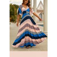 Kadın Kısa Kollu V Yakalı Desenli Süprem Elbise