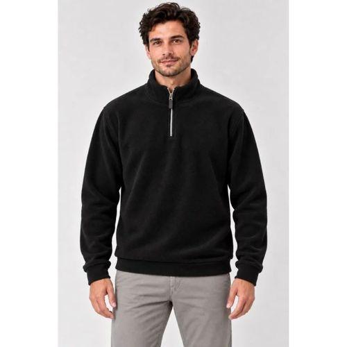 Erkek Polar Dik Yaka Yarım Fermuarlı Uzun Kollu Regular Fit Kışlık Sweatshirt - Siyah