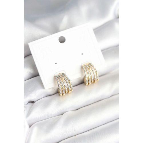 Kaburga Model Zirkon Taşlı Pirinç Kadın Küpe