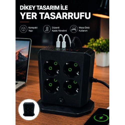Dikey Priz Kulesi 8 Ac Priz 4 Usb 2 Type-c Çocuk Korumalı Güç Dağıtıcı