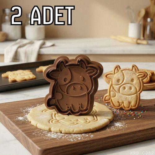 2Li Sevimli İnek Figürlü Hamur Şekillendirici Kurabiye Kalıbı Oyun Hamuru Kalıbı 8 cm