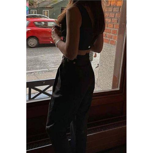 Kadın Double Krep Kumaş Düğme Aksesuar Detaylı Takım