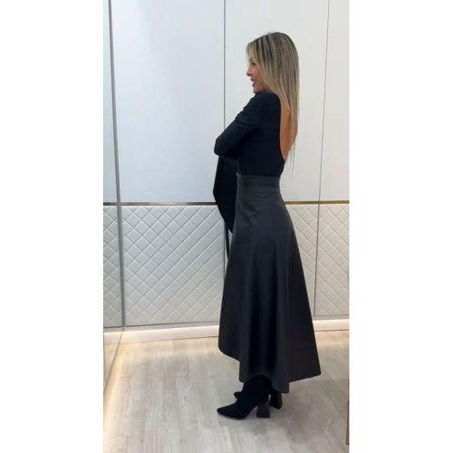 Kadın Belden Kuşaklı Uzun Deri Etek