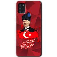 MRCİLETİSİM Samsung Galaxy A21s Kılıf Baskılı Kapak - Atatürkiye +Tam Kaplayan Mat Seramik