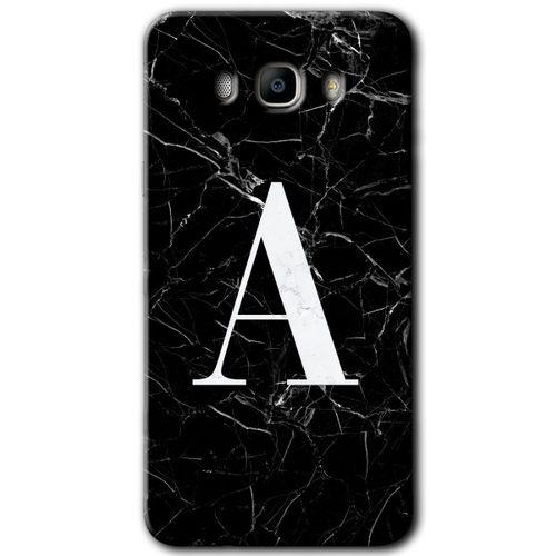 MRCİLETİSİM MRCİLETİSİM Samsung Galaxy J7 2016 Kılıf HD Desen Baskı Arka Kapak + Temperli Cam - Siyah Mermer Desenli A Harf