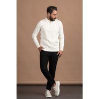 Fermuarlı Polo Yaka Polyamid Kumaş Kendinden Çizgili Likralı Triko Kazak