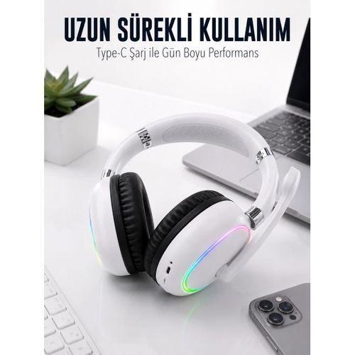 Beyaz Bluetooth 5 0 Mikrofonlu Kablosuz Kulak Üstü Kulaklık Rgb Işıklı Type-c
