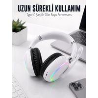 Beyaz Bluetooth 5 0 Mikrofonlu Kablosuz Kulak Üstü Kulaklık Rgb Işıklı Type-c