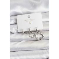 Yonca Model Gümüş Renk Pirinç 3'lü Kadın Küpe Seti