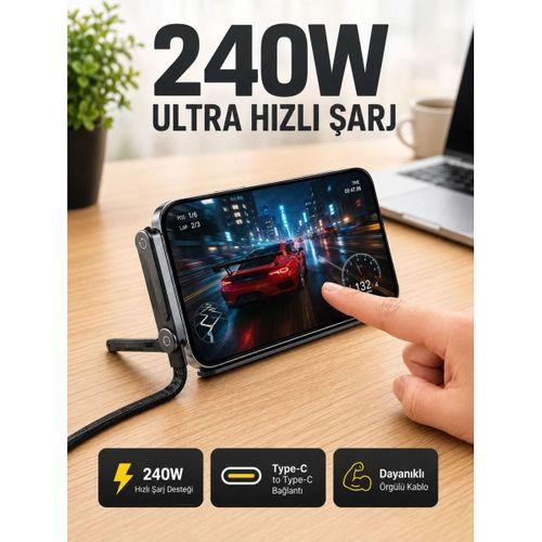 240w Type-c Telefon Standlı Örgülü Şarj Ve Data Kablosu
