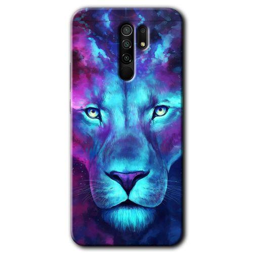 Redmi 9 Kılıf HD Desen Baskılı Arka Kapak - Neon Lion + Kırılmaz Cam