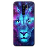 Redmi 9 Kılıf HD Desen Baskılı Arka Kapak - Neon Lion + Kırılmaz Cam