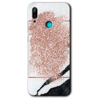 Huawei P smart 2019 Kılıf Baskılı Kapak - Simli Mermer + 5D Tam Kaplayan Cam