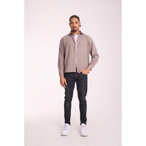 Alfonso Ekose Büyük Kareli Relaxed Fit %100 Pamuklu Flanel Kumaş Erkek Gömlek - Bej