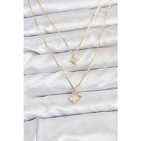 Pirinç Gold Renk Yonca Model 2'li Kadın Kolye