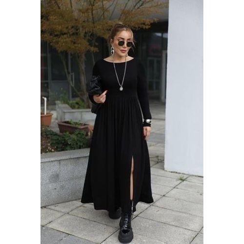 Kadın Kayık Yaka Sırt Dekoltesi Ve Yırtmaç Detay Maxi Boy Elbise